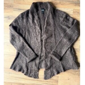 Eileen Fisher Cardigan Brown Mohair Blend Open Front Fuzzy Knit Chic Spring